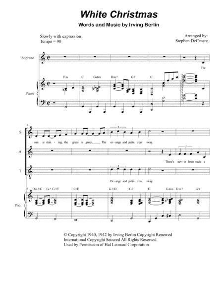 Free Sheet Music White Christmas For Vocal Quartet Satb