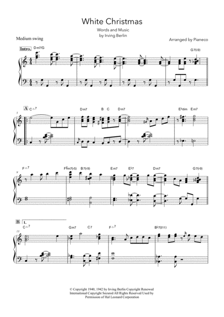 Free Sheet Music White Christmas Jazz Piano