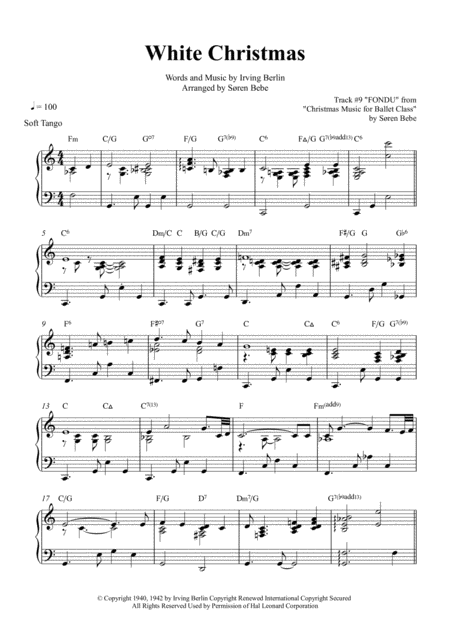 Free Sheet Music White Christmas Solo Piano Soft Tango Version