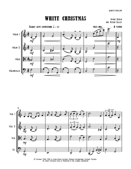 Free Sheet Music White Christmas String Quartet