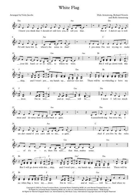 White Flag Leadsheet For Singalongs Sheet Music