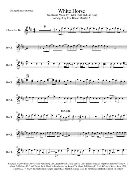 Free Sheet Music White Horse For Clarinet In Bb