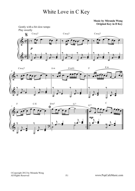 White Love Romantic Piano Music In C Key Sheet Music