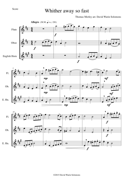 Whither Away So Fast For Wind Trio Flute Oboe And Cor Anglais Sheet Music