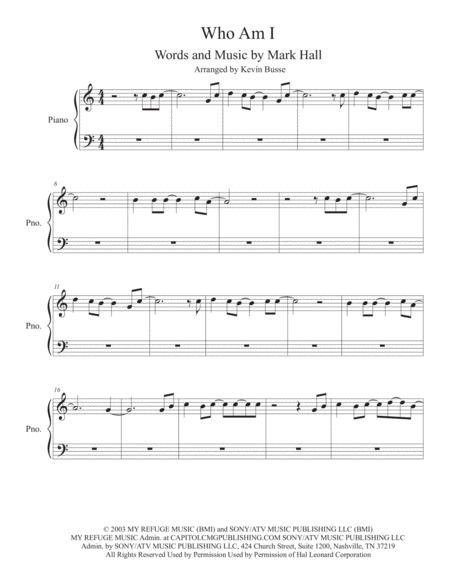 Who Am I Easy Key Of C Piano Sheet Music