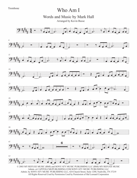 Free Sheet Music Who Am I Original Key Trombone