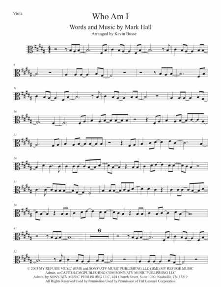 Who Am I Original Key Viola Sheet Music