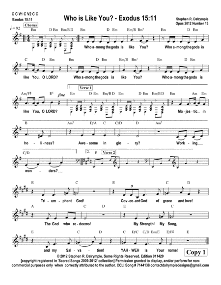 Who Is Like You Exodus 15 11 Worship Team Edition Sheet Music