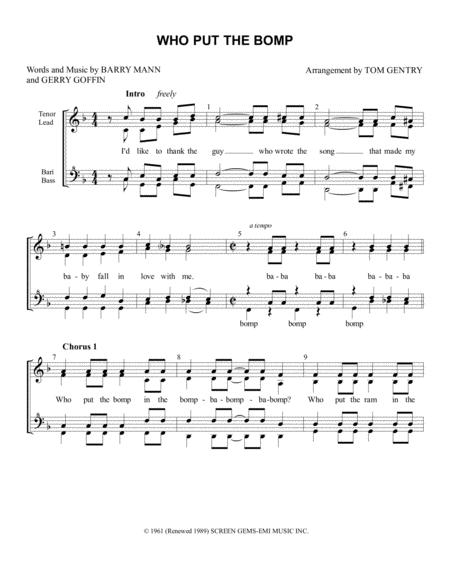 Free Sheet Music Who Put The Bomp In The Bomp Ba Bomp Ba Bomp Ssaa