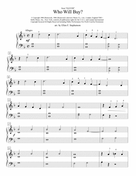 Free Sheet Music Who Will Buy From The Musical Oliver