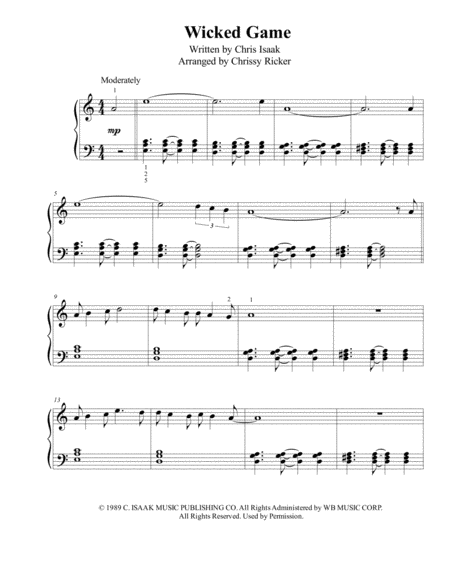 Free Sheet Music Wicked Game Easy Piano