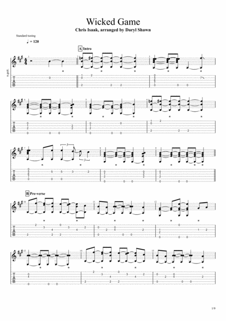 Free Sheet Music Wicked Game For Solo Fingerstyle Guitar