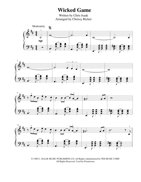 Wicked Game Intermediate Piano Sheet Music