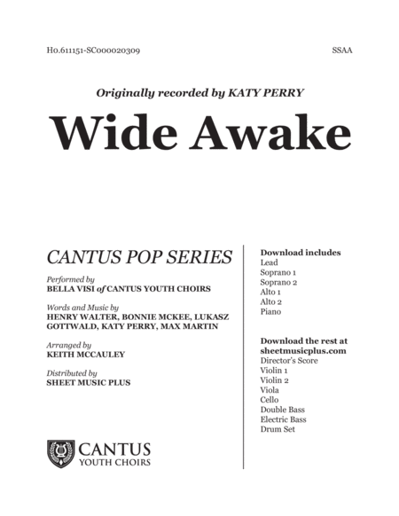 Free Sheet Music Wide Awake Vocals And Piano