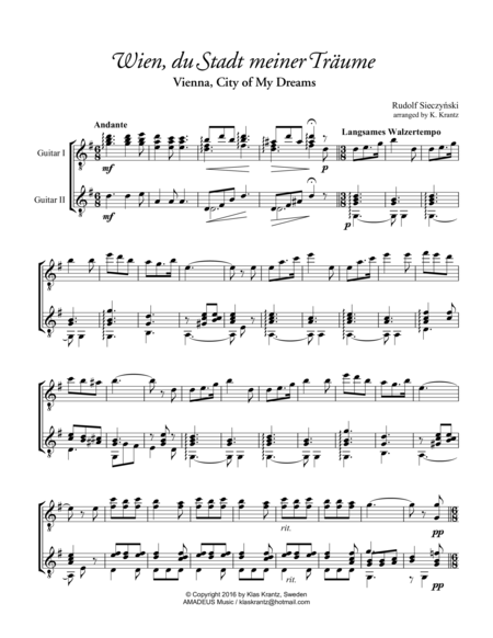 Free Sheet Music Wien Du Stadt Meiner Trume For Guitar Duet Duo