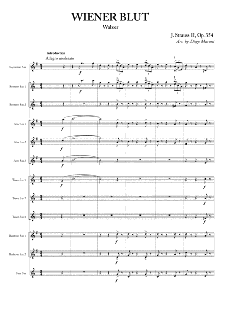 Wiener Blut For Saxophone Ensemble Sheet Music