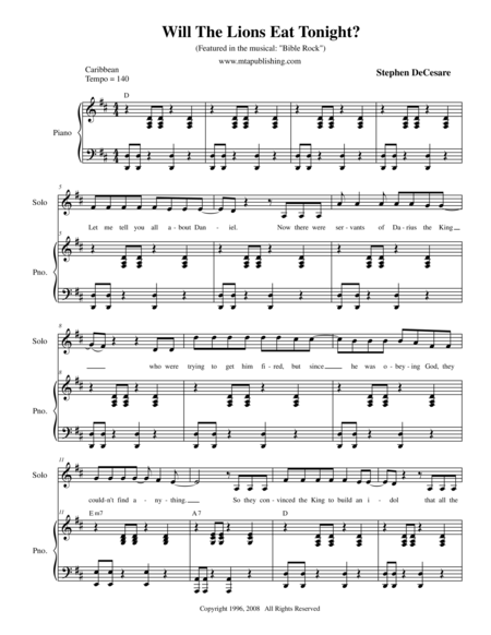 Free Sheet Music Will The Lions Eat Tonight