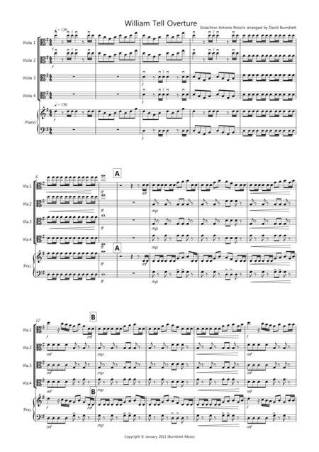 William Tell Overture For Viola Quartet Sheet Music