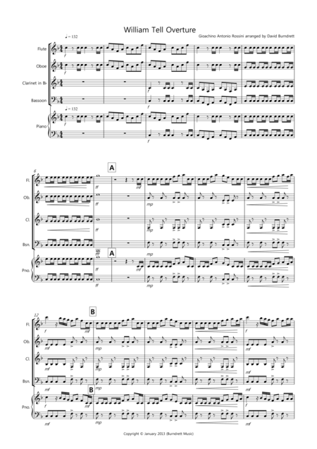 William Tell Overture For Wind Quartet Sheet Music