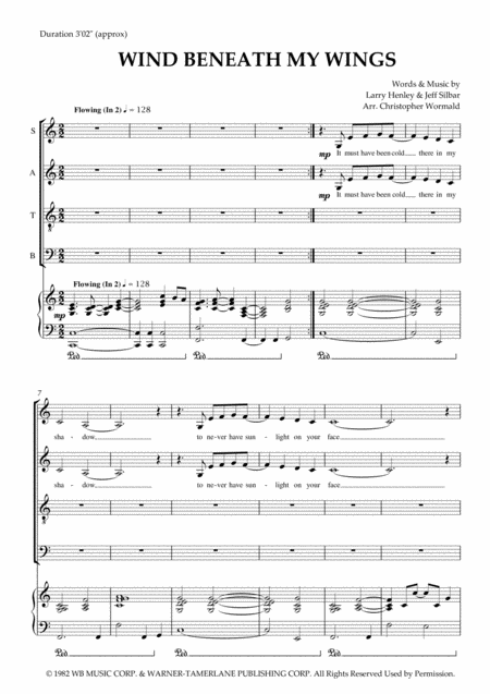 Wind Beneath My Wings Arr Christopher Wormald Sheet Music