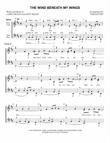 Wind Beneath My Wings The Ssaa Sheet Music