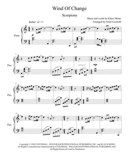 Wind Of Change Piano Solo Sheet Music