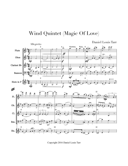 Free Sheet Music Wind Quintet Magic Of Love