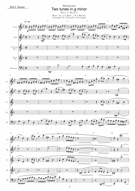 Free Sheet Music Wind Quintet Two Tunes In G Minor Bach Vs Mozart