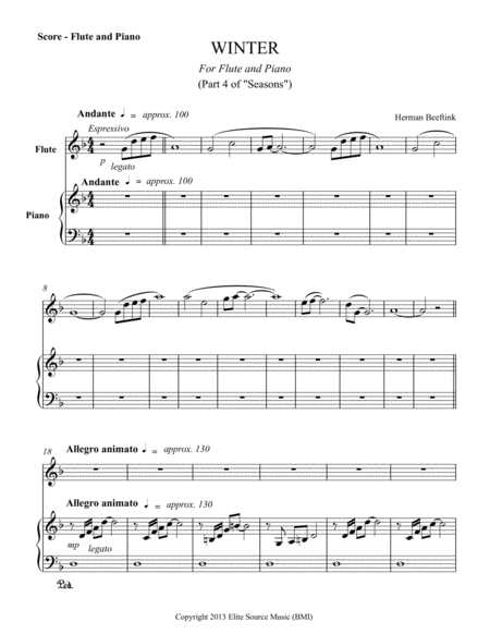 Winter For Flute And Piano Sheet Music