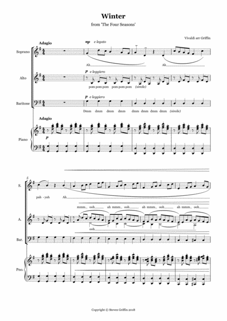 Winter From The Four Seasonss A Bar Piano Sheet Music