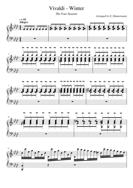 Winter Vivaldi From The Four Seasons Piano Solo Sheet Music