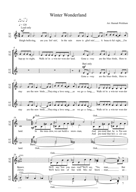 Winter Wonderland Female Barbershop Sheet Music