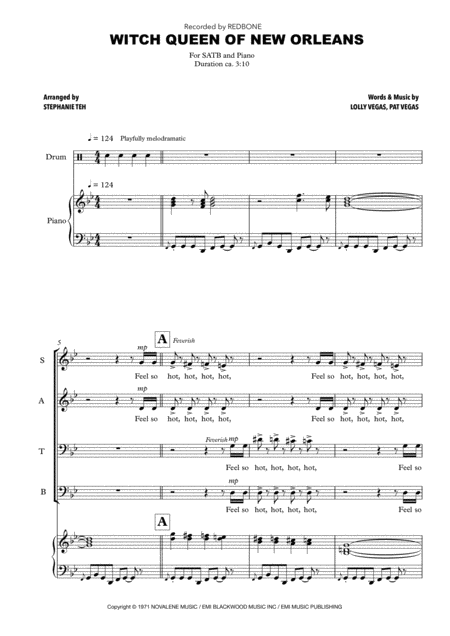 Witch Queen Of New Orleans Redbone Satb Choir Arr Stephanie Teh Sheet Music