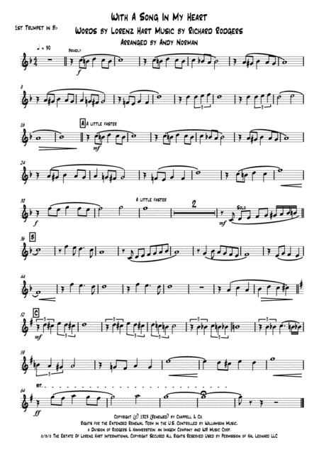 With A Song In My Heart Brass Quintet Sheet Music