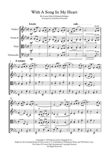 Free Sheet Music With A Song In My Heart String Quartet