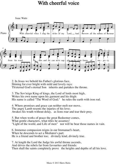 With Cheerful Voice A New Tune To A Wonderful Isaac Watts Hymn Sheet Music