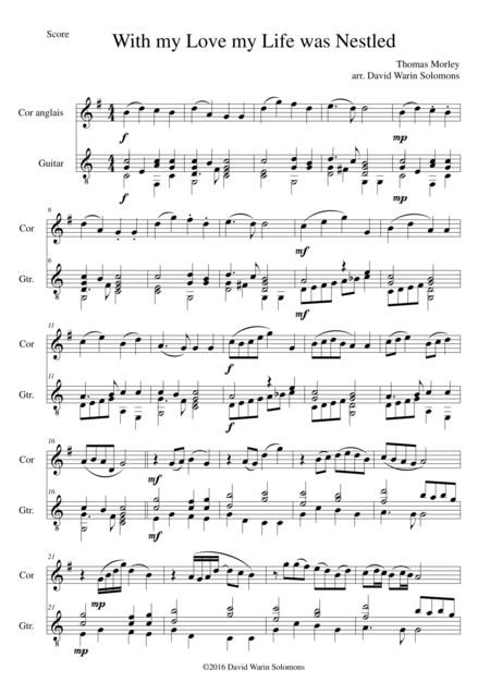 Free Sheet Music With My Love My Life Was Nestled With Variations For Cor Anglais And Guitar
