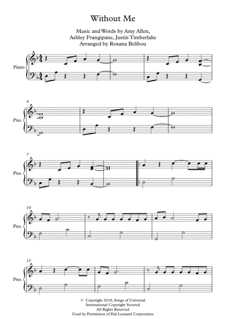 Free Sheet Music Without Me By Halsey Easy Piano