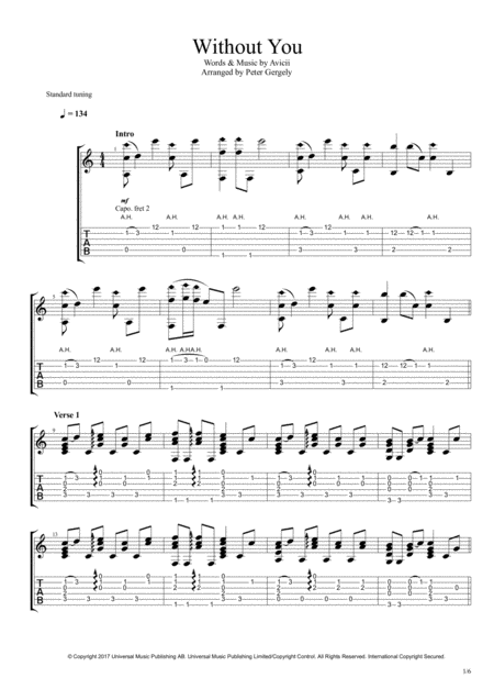 Without You Fingerstyle Guitar Sheet Music