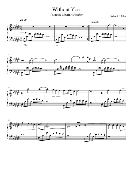 Free Sheet Music Without You From November