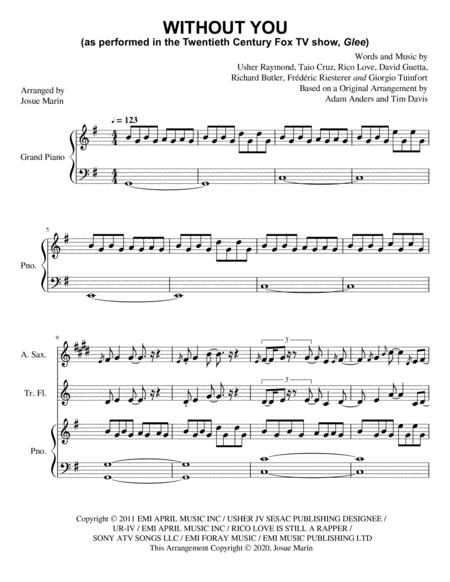 Without You Glee Cast Version Sheet Music