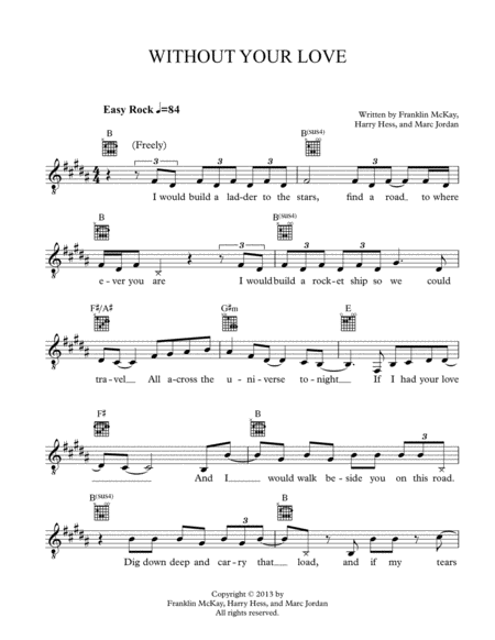 Free Sheet Music Without Your Love