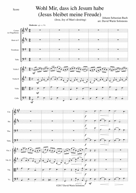 Wohl Mir Dass Ich Jesum Habe Jesus Bleibet Meine Freude Jesu Joy Of Mans Desiring For Brass Quartet And Strings Sheet Music