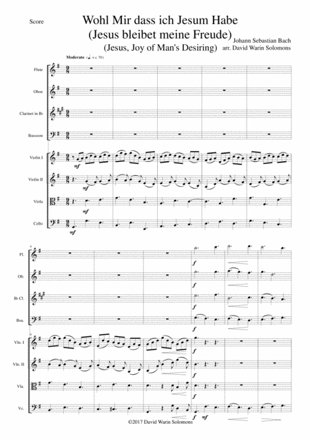 Wohl Mir Dass Ich Jesum Habe Jesus Bleibet Meine Freude Jesu Joy Of Mans Desiring For Wind Quartet And Strings Sheet Music