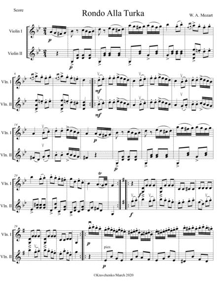 Wolfgang Amadeus Mozart Rondo Alla Turca Turkish March Arr For Violin Duo Score And Parts Sheet Music