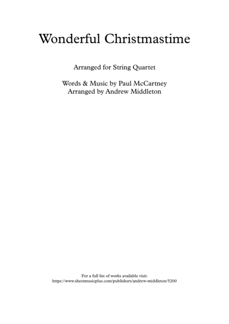 Wonderful Christmastime Arranged For String Quartet Sheet Music