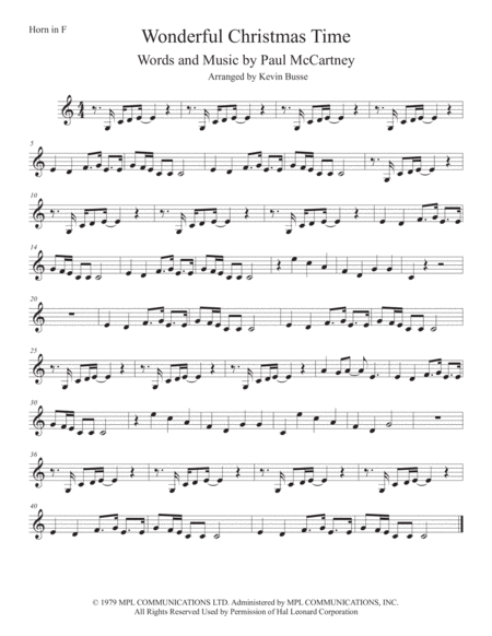 Free Sheet Music Wonderful Christmastime Easy Key Of C Horn In F