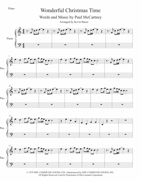 Wonderful Christmastime Easy Key Of C Piano Sheet Music