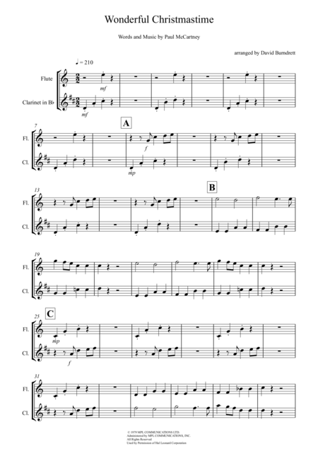 Wonderful Christmastime For Flute And Clarinet Duet Sheet Music