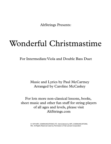 Free Sheet Music Wonderful Christmastime Intermediate Viola And Double Bass Duet